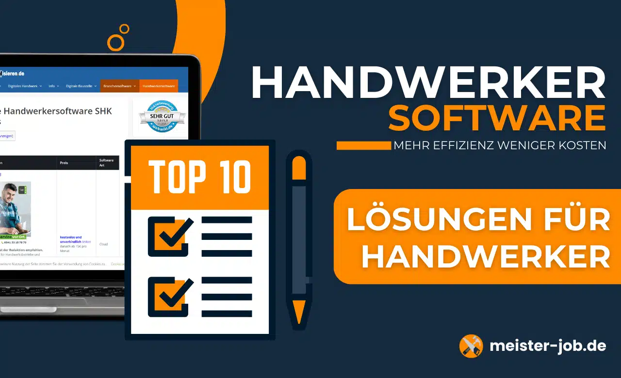 Handwerker bei der Arbeit mit Handwerkersoftware auf einem Tablet – digitale Lösung für Zeiterfassung und Projektmanagement