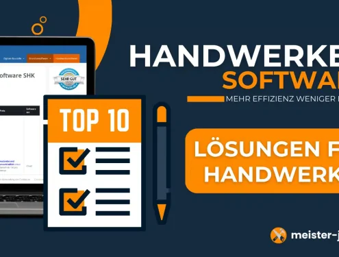 Handwerker bei der Arbeit mit Handwerkersoftware auf einem Tablet – digitale Lösung für Zeiterfassung und Projektmanagement